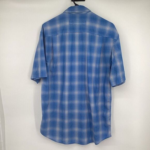 Men's Duluth Wicking Short Sleeved Button Front Paid Shirt small blue/white - Picture 2 of 6